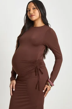 Robe Midi De Maternité Avec Fronces Latérales