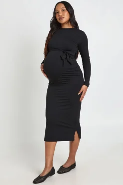 Robe Midi De Maternité Avec Taille Nouée