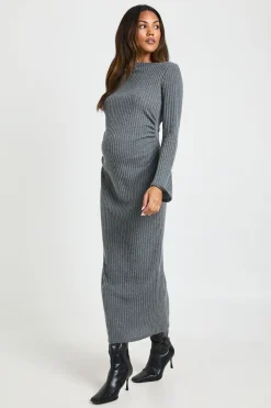 Robe Midi de Maternité à Encolure Bateau