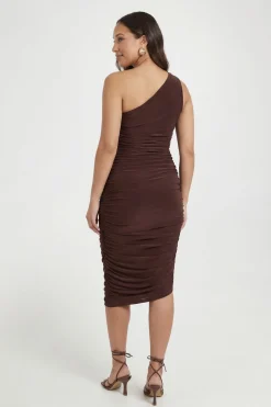 boohoo Robe Midi De Maternité En Double Slinky Avec Détail Torsadé Et Fronces<Femme Looks Chocolat|Robes Mi-Longues