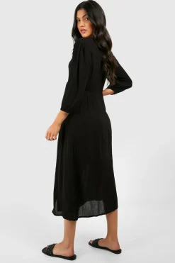 Robe midi de maternité en étamine à boutons
