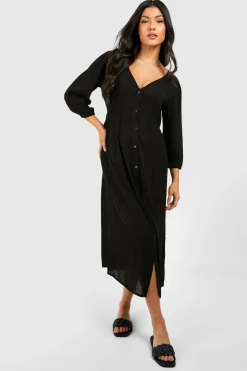 Robe midi de maternité en étamine à boutons