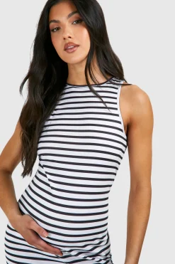 boohoo Robe midi de maternité rayée à col rasoir<Femme Robes Mi-Longues|Robes Moulantes