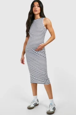 boohoo Robe midi de maternité rayée à col rasoir<Femme Robes Mi-Longues|Robes Moulantes