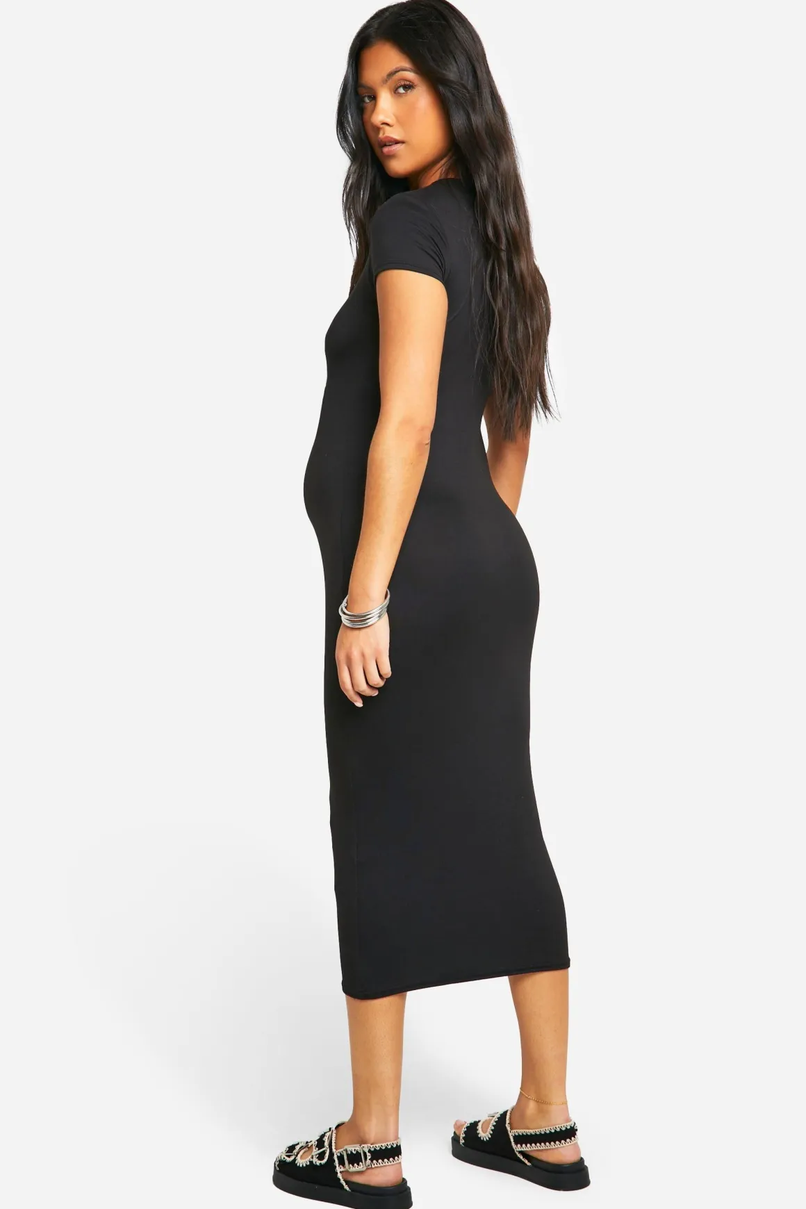 Robe midi de maternité ultra douce à manches courtes