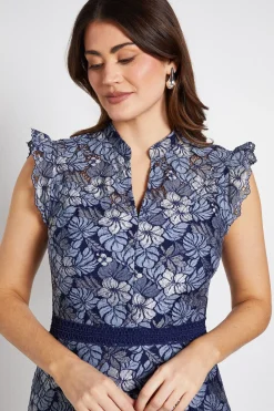 Robe Midi À Dentelle Avec Manches À Volants