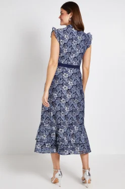 Robe Midi À Dentelle Avec Manches À Volants
