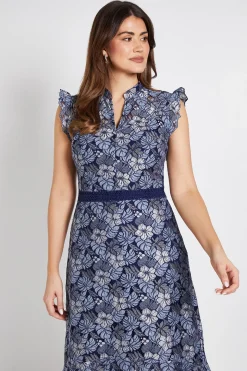 Robe Midi À Dentelle Avec Manches À Volants
