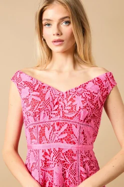 Oasis Robe Midi à Dentelle Florale Épaules Dénudées<Femme Robes Mi-Longues|Satin Et Dentelle