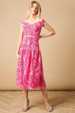 Oasis Robe Midi à Dentelle Florale Épaules Dénudées<Femme Robes Mi-Longues|Satin Et Dentelle