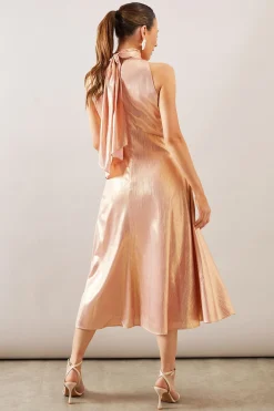 Robe Midi d'Occasion à Col Noué Métallisé