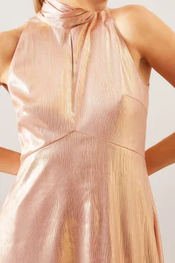 Robe Midi d'Occasion à Col Noué Métallisé