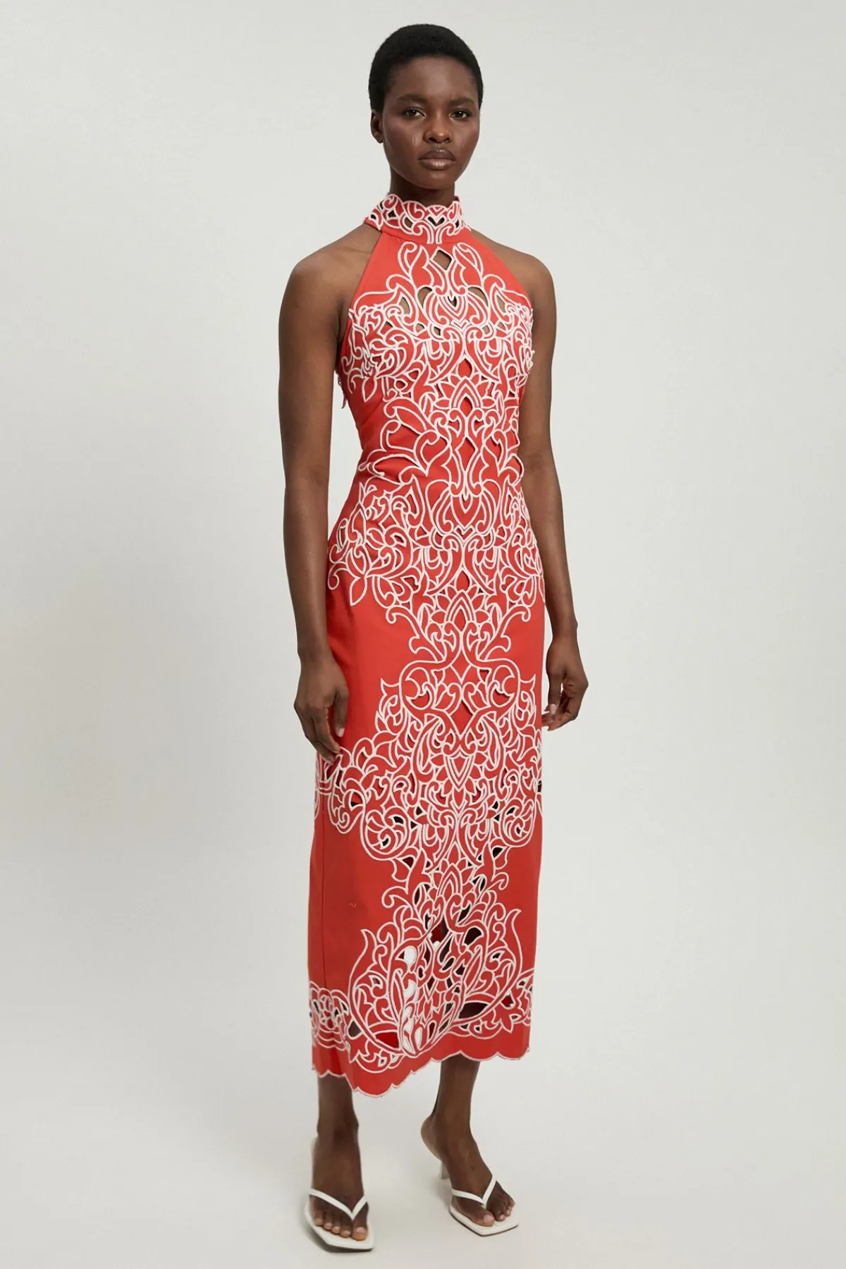 KarenMillen Robe Midi Dos-nu En Coton Tissé Avec Broderie Ajourée<Femme Robes Mi-Longues|Robes