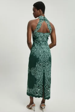 Robe Midi Dos-nu En Coton Tissé À Découpes Ajourées