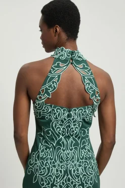Robe Midi Dos-nu En Coton Tissé À Découpes Ajourées