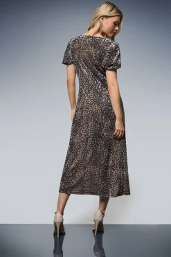 Robe Midi DP Luxe à Col Drapé et Manches Bouffantes
