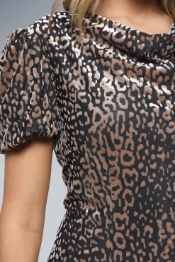 Robe Midi DP Luxe à Col Drapé et Manches Bouffantes