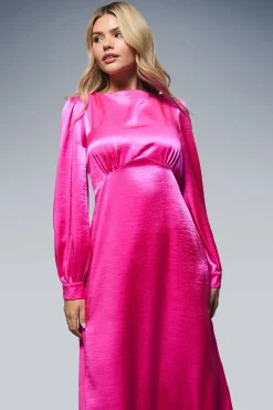 Robe Midi DP Luxe à Manches Empire Bouffantes avec Détails de Coutures