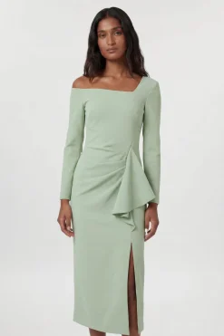 KarenMillen Robe Midi Drapée À Encolure Asymétrique En Tissu Stretch Compact<Femme Robes Mi-Longues|Robes À Manches Longues