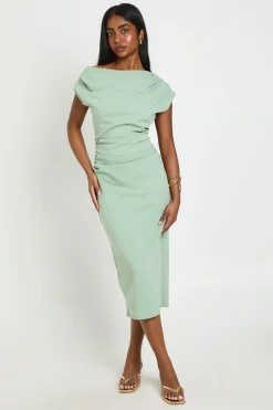 Robe Midi Drapée En Crêpe À Encolure Asymétrique