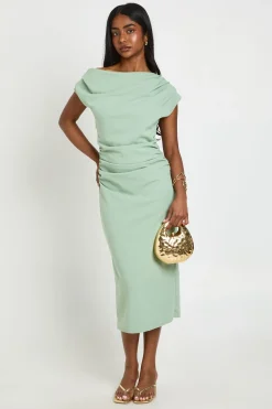 Robe Midi Drapée En Crêpe À Encolure Asymétrique