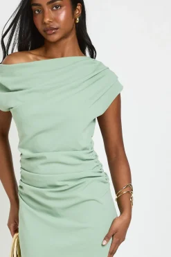 Robe Midi Drapée En Crêpe À Encolure Asymétrique