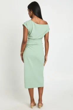 Robe Midi Drapée En Crêpe À Encolure Asymétrique