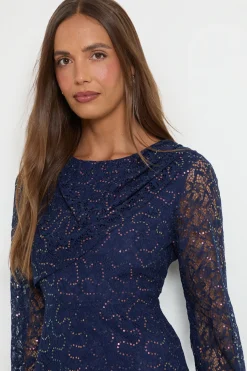 Wallis Robe Midi Drapée En Dentelle Avec Ceinture<Femme Robes Mi-Longues|Satin Et Dentelle