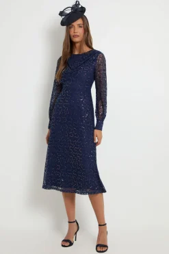 Wallis Robe Midi Drapée En Dentelle Avec Ceinture<Femme Robes Mi-Longues|Satin Et Dentelle