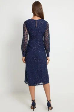 Wallis Robe Midi Drapée En Dentelle Avec Ceinture<Femme Robes Mi-Longues|Satin Et Dentelle