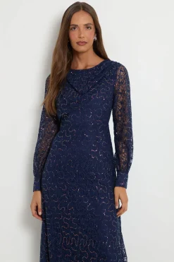 Wallis Robe Midi Drapée En Dentelle Avec Ceinture<Femme Robes Mi-Longues|Satin Et Dentelle