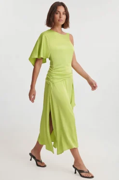 Robe Midi Drapée En Satin De Viscose