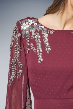 Robe Midi Drapée Ornée pour Occasions Spéciales