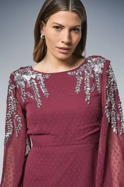Robe Midi Drapée Ornée pour Occasions Spéciales