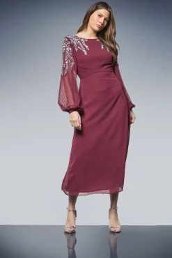 Robe Midi Drapée Ornée pour Occasions Spéciales