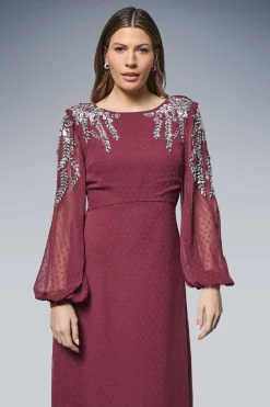 Robe Midi Drapée Ornée pour Occasions Spéciales
