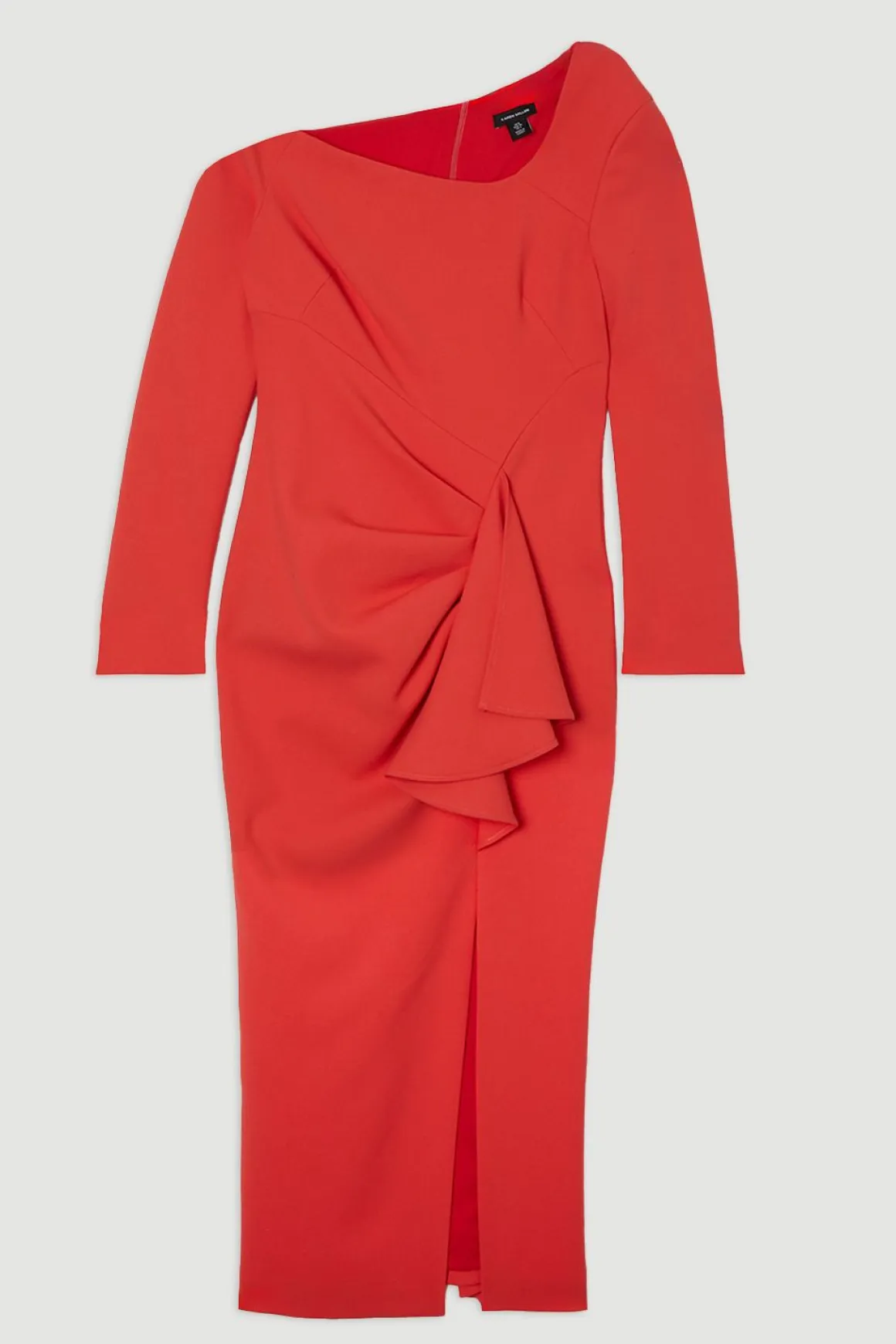 Robe midi drapée stretch compacte à encolure asymétrique