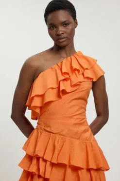 KarenMillen Robe Midi Drapée À Volants Spectaculaires<Femme Robes|Robes Mi-Longues