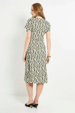 Robe Midi Droite En Jersey Géométrique Avec Nœud Latéral
