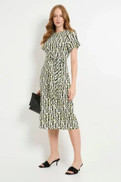 Robe Midi Droite En Jersey Géométrique Avec Nœud Latéral