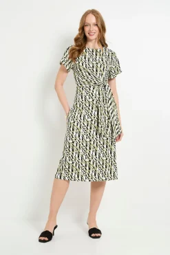 Robe Midi Droite En Jersey Géométrique Avec Nœud Latéral