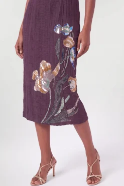 Robe Midi Droite À Manches Bouffantes Ornée À La Main