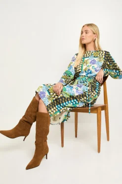 Wallis Robe Midi Droite À Patchwork Petite Taille<Femme Robes Mi-Longues|Robes À Manches Longues