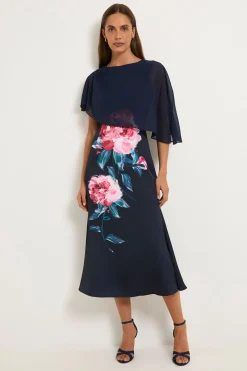 Robe Midi À Détail Cape Floral