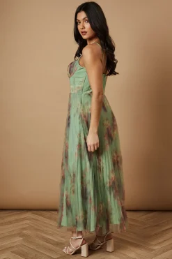 Robe Midi à Détail Corset Fleuri