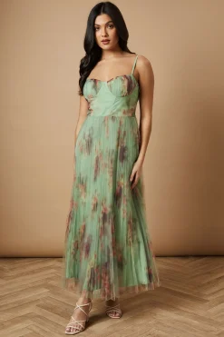 Robe Midi à Détail Corset Fleuri