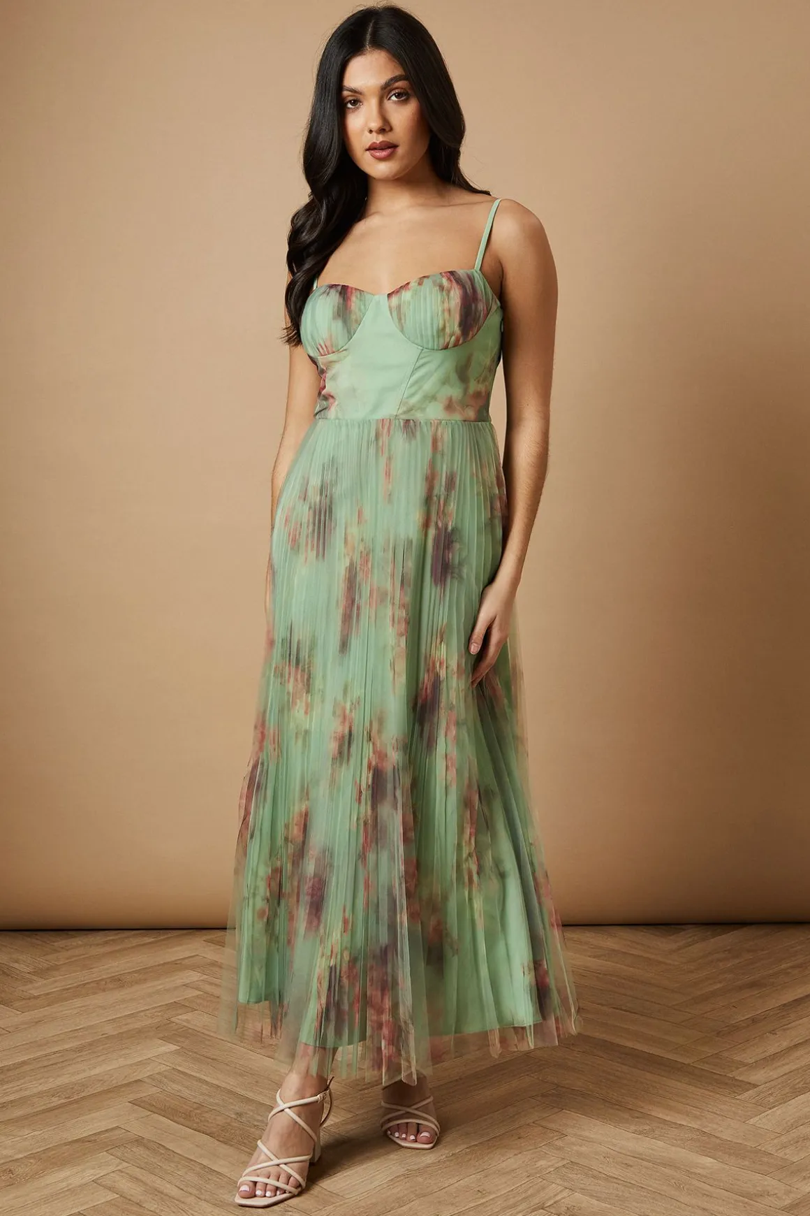 Robe Midi à Détail Corset Fleuri