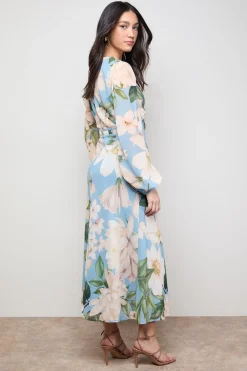 Robe Midi à Détail de Corsage Plissé Imprimé