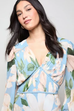 Robe Midi à Détail de Corsage Plissé Imprimé