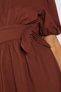 Dorothy Perkins Robe Midi À Détail Nœud À La Taille Et Manches Bouffantes<Femme Looks Chocolat|Robes Mi-Longues